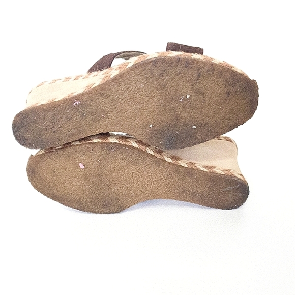 UGG Margot Brown Leather Shearling Wedge Espadrille Slip On Sandals - Picture 10 of 13